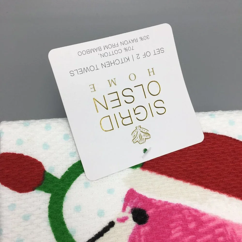x2 Sigrid Olsen Christmas Lights Flamingo Kitchen Towel Set Santa Hat Tropical